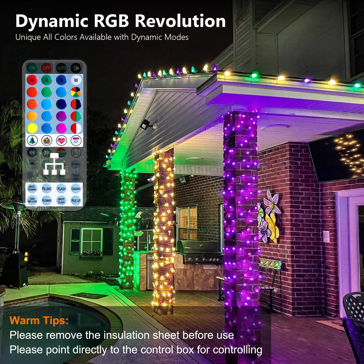 Brizled Christmas String Lights, 33ft 100 LED Color Changing Christmas Lights with Remote, RGB Christmas Tree Light Dimmable Music Plugin Mini Xmas Light Outdoor for Xmas Party Home