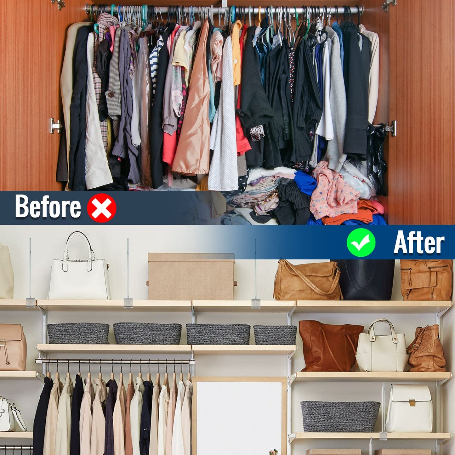 BAUMFEUER 12 Pack Clear Acrylic Shelf Dividers for Closet Shelf Organizer of Bedroom Kitchen Office Bathroom Organizer for Clothes Books Hats and Handbags