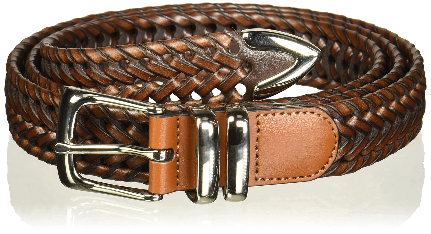 Perry Ellis Men's Portfolio Braided Leather Belt, Luggage, 50