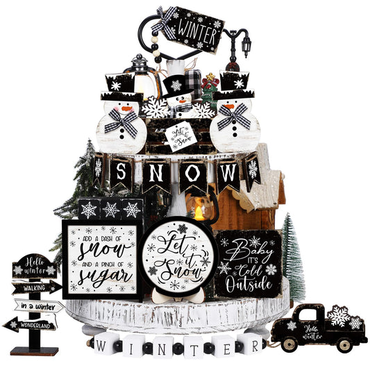 Vercraft 18 Pcs Graduation Tiered Tray Decorations Class of 2026 Tiered Tray Decor Black White Grad Wooden Signs Farmhouse Table Shelf Decoration for Graduation Party Supplies(Black and White)