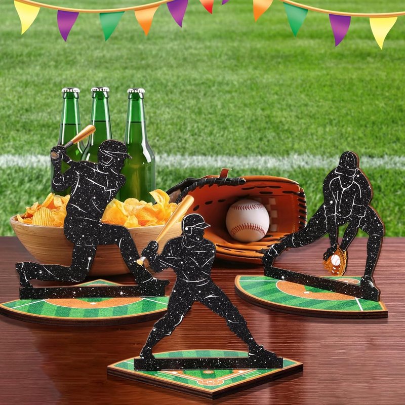Baseball Table Centerpiece Decorations - 6 Pcs Wooden Player Silhouettes | Sports Game Sign for Birthday Parties