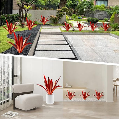 TOMBABY Enlarge Thickened Wind Resistant Metal Agave Garden Art Metal Plant Country Garden Sculpture Statue Outdoor Decoration Agave Metal Plant Courtyard Lawn Ornament Gift (2, 12 Leaves red)