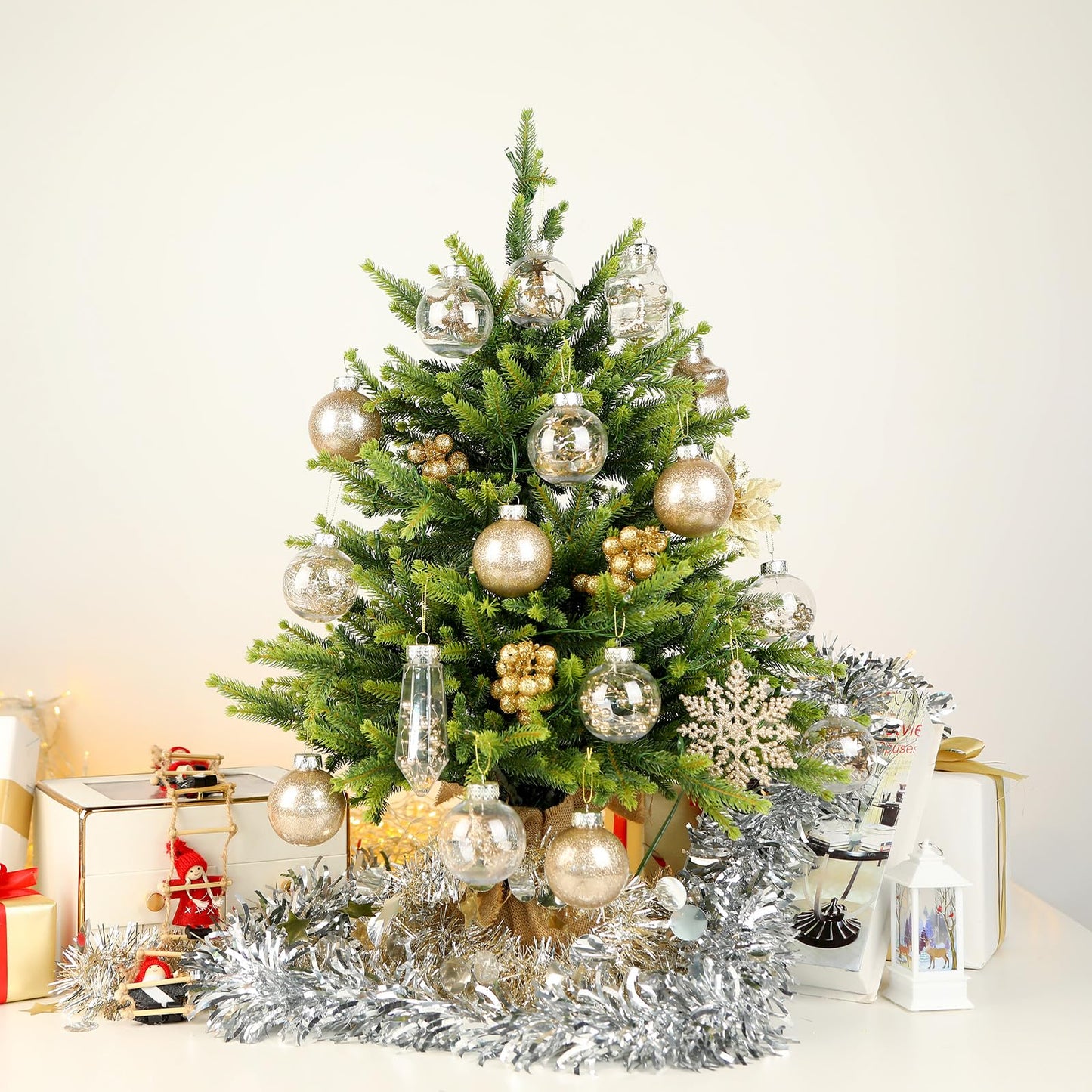 SHareconn 86PCS Christmas Tree Ornaments Clear Set,Shatterproof and Clear Plastic Baubles for Xmas Tree Decor, Holiday Wedding Party Decoration,Champagne