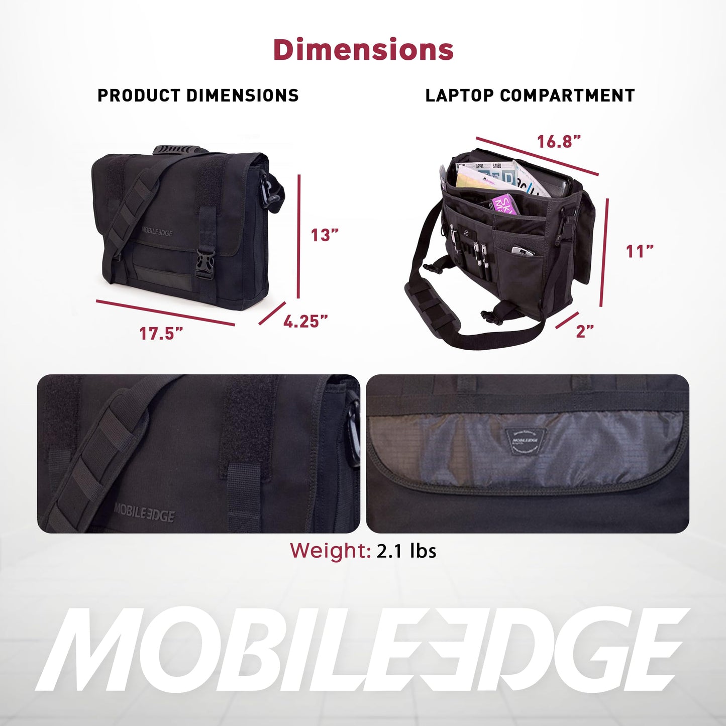Mobile Edge ECO Laptop Messenger Bag for Men and Women, Fits Up To 17.3 Inch Laptops, Travel Work Computer Bag, Cotton Canvas, Padded Pockets, Black