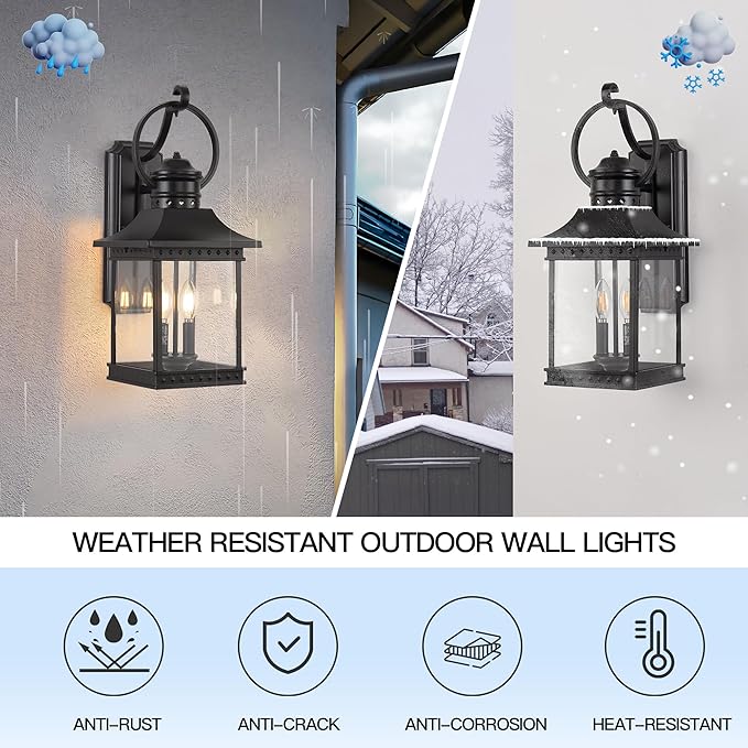 Outdoor Lanterns, 21.5" H Large Exterior Sconce Lights, 2-Light Black Outdoor Wall Light Fixtures with Clear Glass for Porch Patio Farmhouse