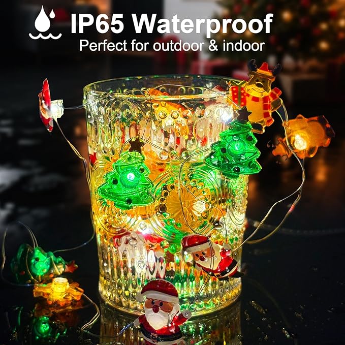 Aogist Christmas String Lights, 16ft 50 LED Battery Powered Reindeer Santa Claus Christmas Tree Decoration Lights for Indoor Outdoot Party Festival Christmas Decorative (1 Pack)