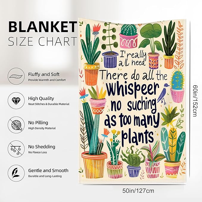 Funny Plant Throw Blanket, Plant Lover Blanket Throw for Adults, Lightweight Soft Cozy Blanket for Couch Sofa Bed Room Decor 50x60 Inches
