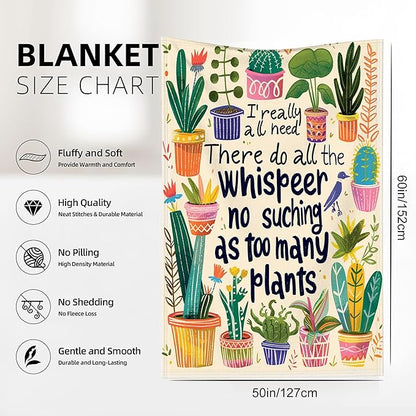 Funny Plant Throw Blanket, Plant Lover Blanket Throw for Adults, Lightweight Soft Cozy Blanket for Couch Sofa Bed Room Decor 50x60 Inches