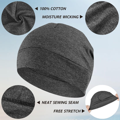 100% Cotton Skull Caps Beanie Sleeping Hats for Men Women 4-Pack Multi