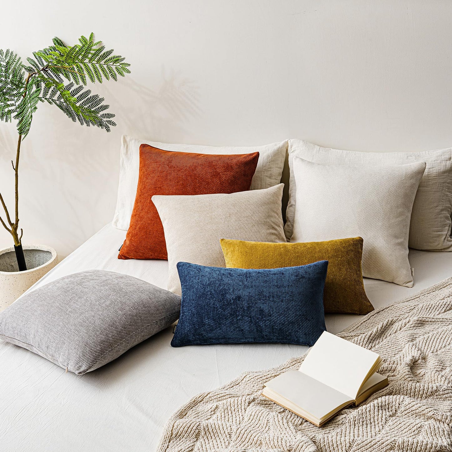a moment Pack of 2 Decorative Christmas Chenille Throw Pillow Covers with Twill Cushion Covers for Sofa Living Room Couch Bed 18x18 Inch Rust