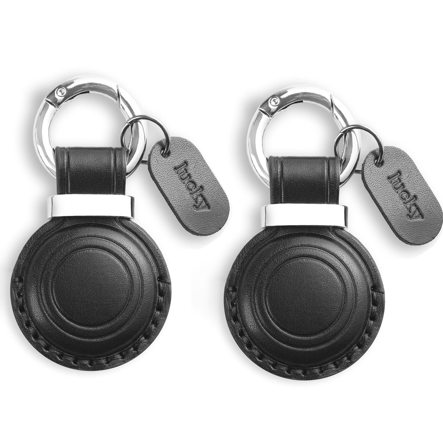 Jayanes Genuine Leather Keychain Holder Compatible with AirTag - Secure Case Cover Key Ring Chain Fob Accessories Intended for Air Tag - Black (2 Pack)