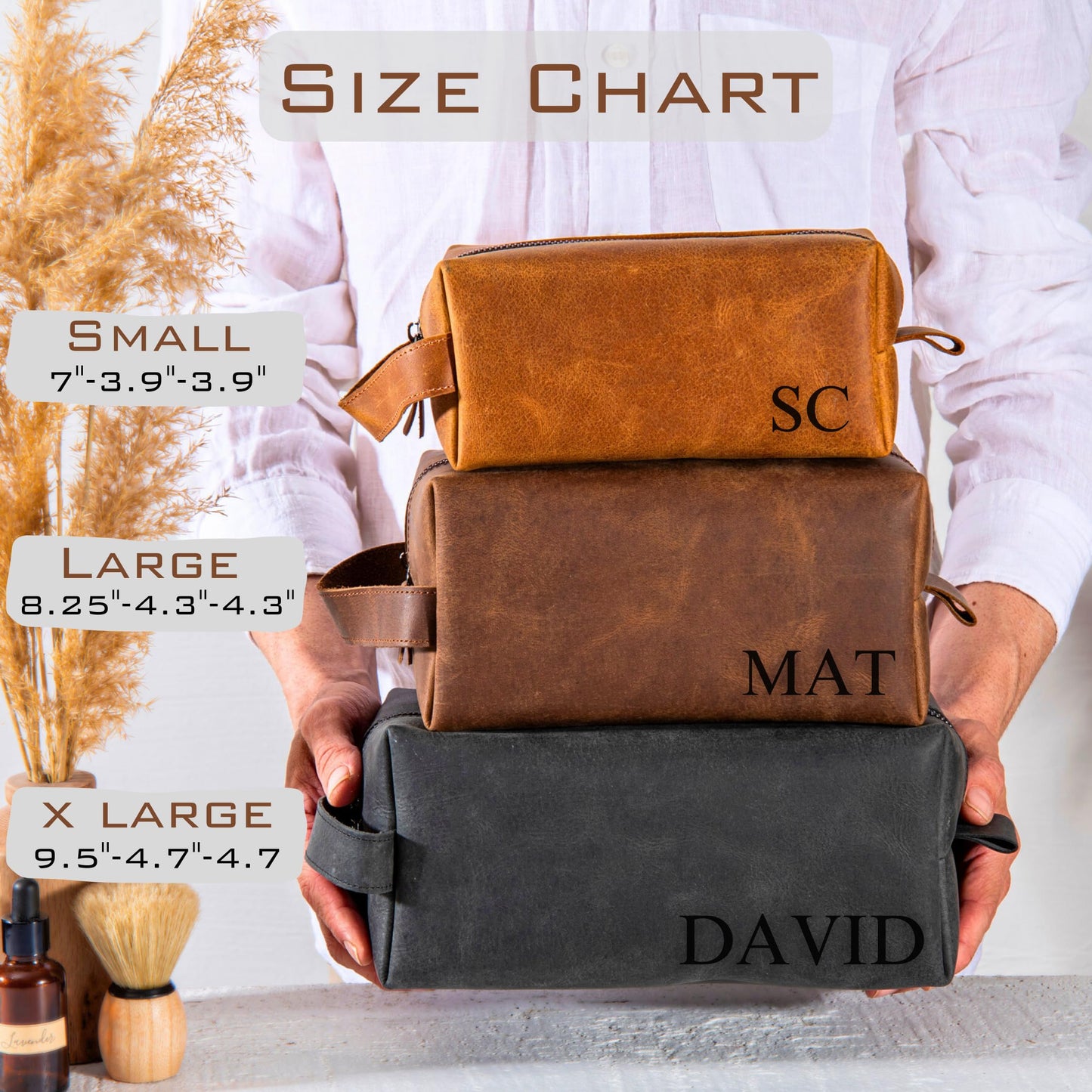 Personalized Leather Toiletry Bag for Men – Custom Shaving Dopp Kit with Name or Initial, Travel Gift for Groomsmen, Husband, Dad, Boyfriend, Birthday, Anniversary, Valentines Day Gifts for Men, Him