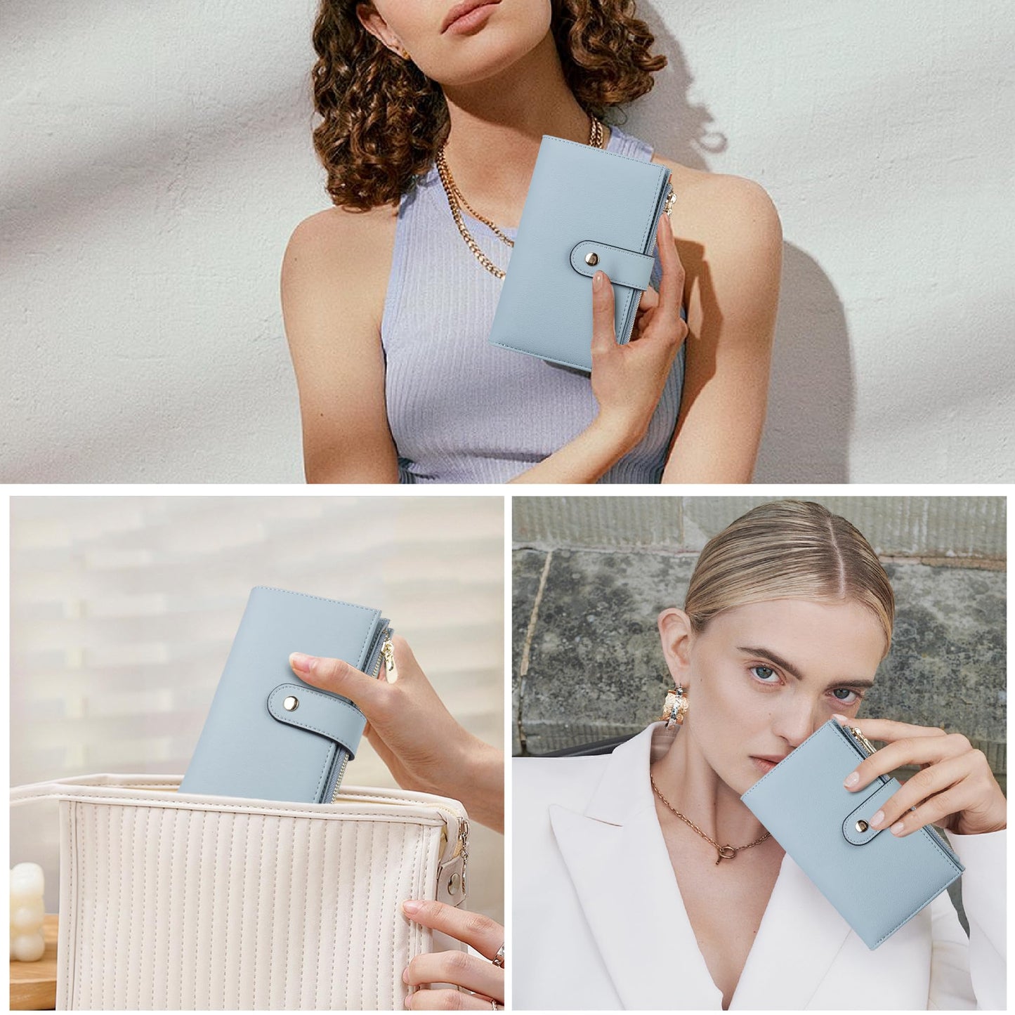 yiijay Womens Wallet RFID Blocking Vegan Leather Trifold Clutch Credit Card Holder Ladies Travel Wallet Purse with Pen Holder