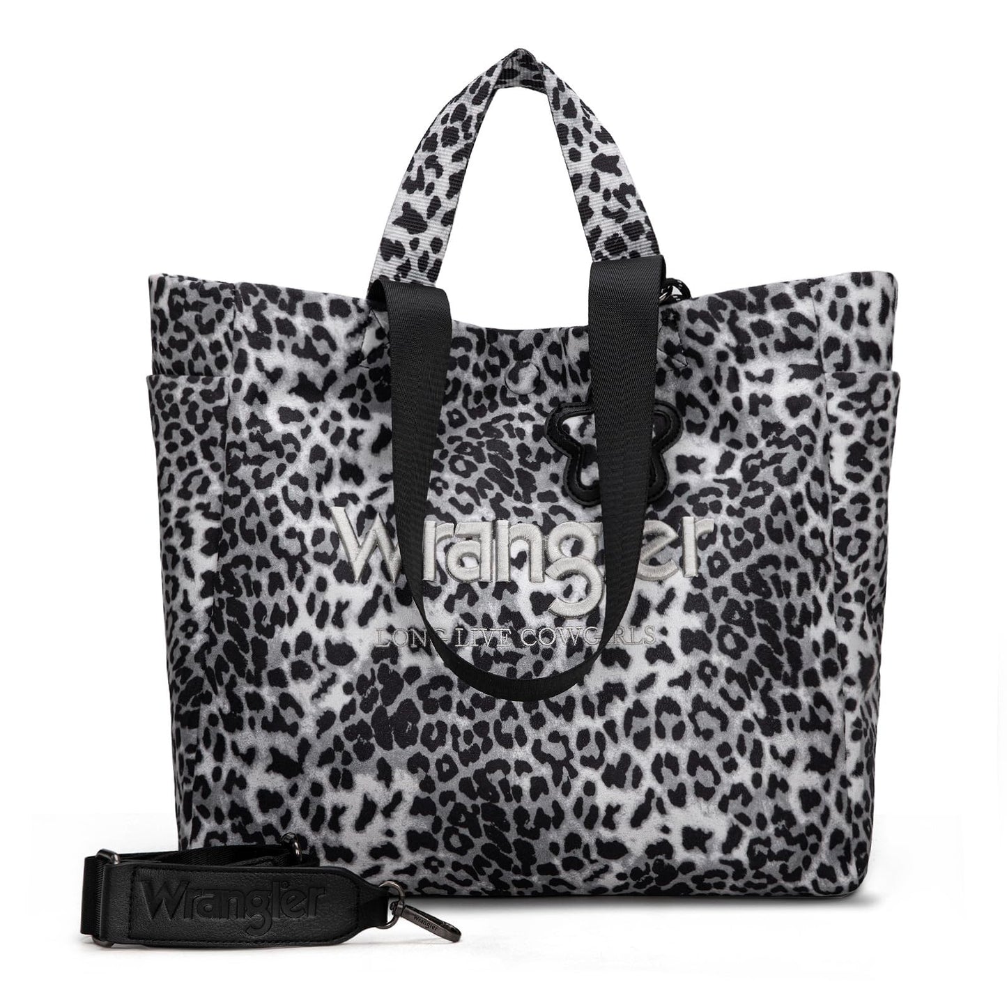 Wrangler Large Tote Bag for Women Designer Leopard Print Purse with Detachable Strap for Travel Work Gym Black WG433-8317BK