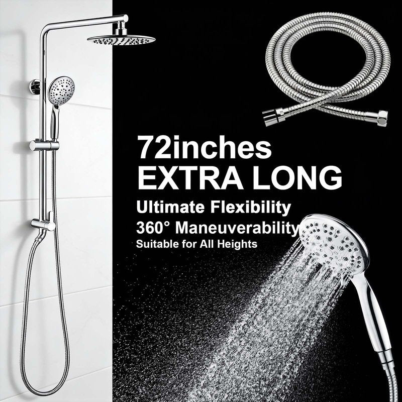 SonTiy 9" Shower Head with Handheld Spray, Rain Shower Heads System, 5 Spray Mode Handheld, Modern Shower System with Easy Reach Diverter, 72'' Hose and Height Adjustable Holder, Chrome