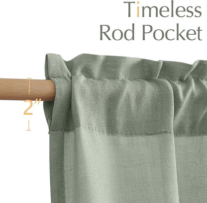 jinchan Linen Textured Tier Curtains 36 Inch for Kitchen Windows Farmhouse Cafe Curtains Small Drapes Rustic Light Filtering Half Window for Living Room Laundry Rod Pocket 2 Panels Green