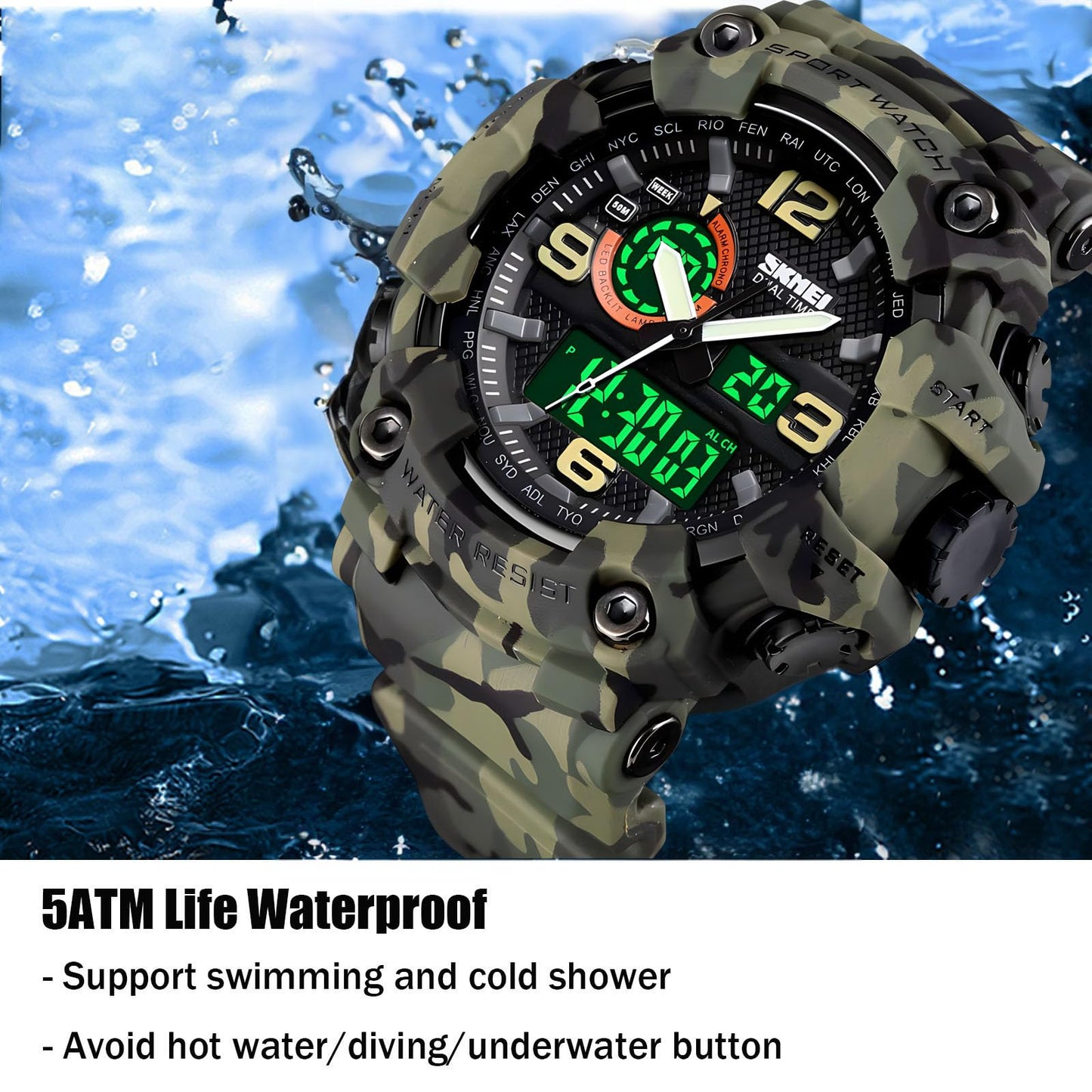 Gosasa Men's Large Face Outdoor Sports Watches Military S-Shock Watch Waterproof, Backlight, Alarm, Stopwatch Features - Rugged Wristwatch for Training, Hiking, and Adventure