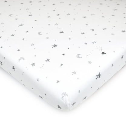 TL Care 2 Pack 100% Natural Cotton Fitted Pack and Play Sheets 39" x 27" - Soft & Breathable Pack N Play Sheets for Playard & Mini Crib Mattress, Gray Star/Gray Zigzag, for Boys & Girls