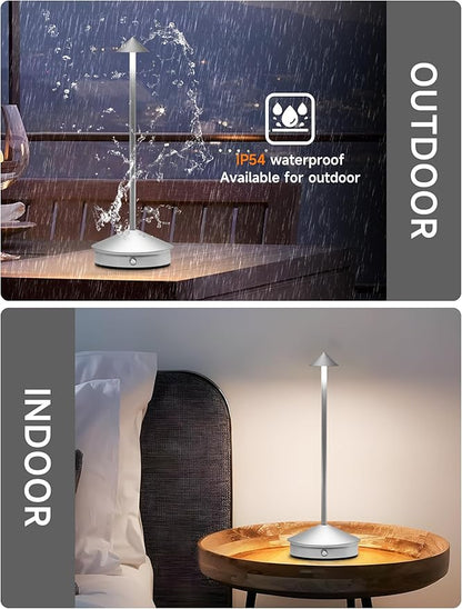Cordless Table Lamps,LED Rechargeable Desk Lamp,Portable Modern USB Battery Operated Lights,Outdoor Waterproof Touch Dimmable,for Patio,Restaurant,Bar,Camping,Dining Home Set of 2 Silver