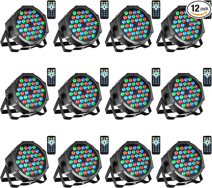 Dj Lights, 12 Pack 36 LED Par Lights Stage Lights with Sound Activated Remote Control & DMX Control, Stage Lighting Uplights for Wedding Club Music Show Christmas Holiday Party Lighting