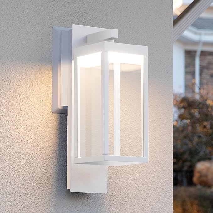 Dusk to Dawn Outdoor Wall Lantern LED Mount Porch Lights Exterior Wall Sconce Light Fixtures with Clear Glass Shade, Waterproof Lamps for Front Door, Garage, Modern Porch