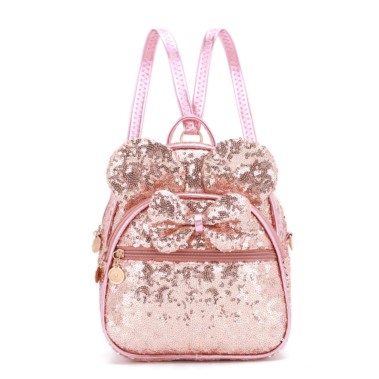 KL928 Girls Mini Backpack Bowknot Polka Dot Cute Daypacks Convertible Shoulder Bag Purse for Women (Brown) (Sequin Fluorescent Pink)