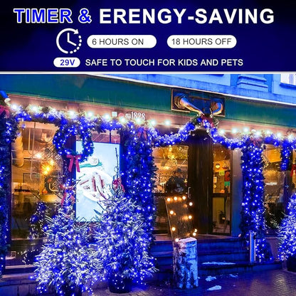 KNONEW 403ft 1000 LED Christmas Lights Outdoor String Light with Remote Control 8 Modes and Timer Memory, Green Wire Waterproof Fairy Lights Decorations for Xmas Tree Wedding Decor (Blue)