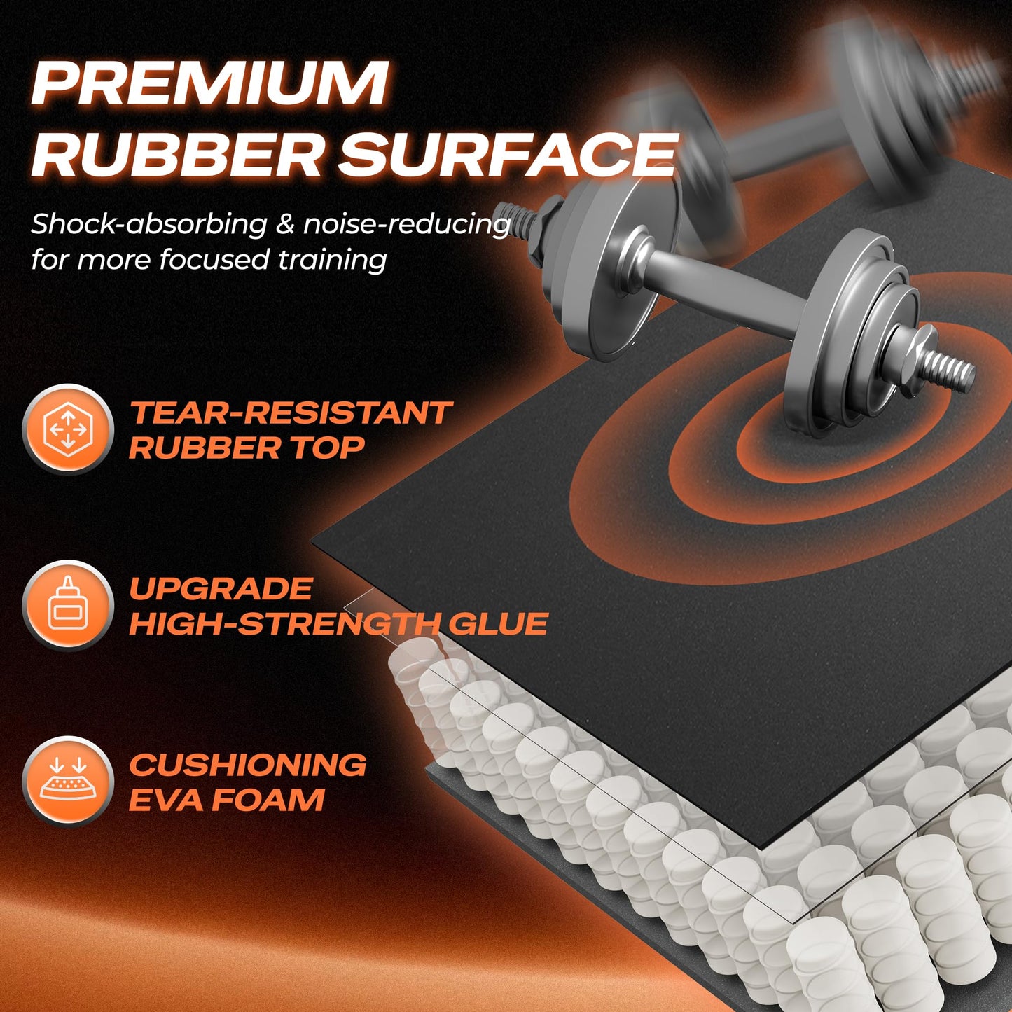 SUPERJARE 0.56'' Thick Rubber Top Exercise Equipment Mats, High Density EVA Foam Mats with Rubber Top, Interlocking Gym Flooring for Home Gym, Protective Workout Mat