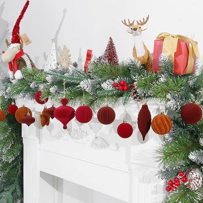 SY Super Bang 30PCS Velvet Christmas Ornaments Set, Flocked Shatterproof Assorted Hanging Xmas Tree Ball Decorations, for Home Party Holiday Decor, Coffee, Burgundy