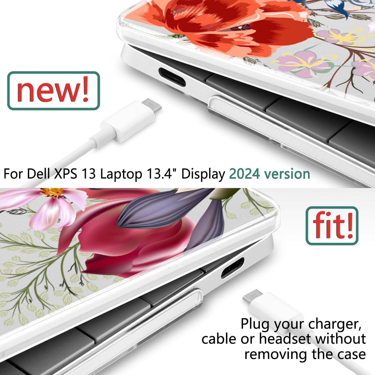 Batianda Case for 2024 Dell XPS 13 Laptop Copilot+ PC 13.4" Display Model Number 9345/9350, Lovely Ultra-Slim Lightweight Scratch-Resistant Hard Cover with Professional Protection, Flower Field