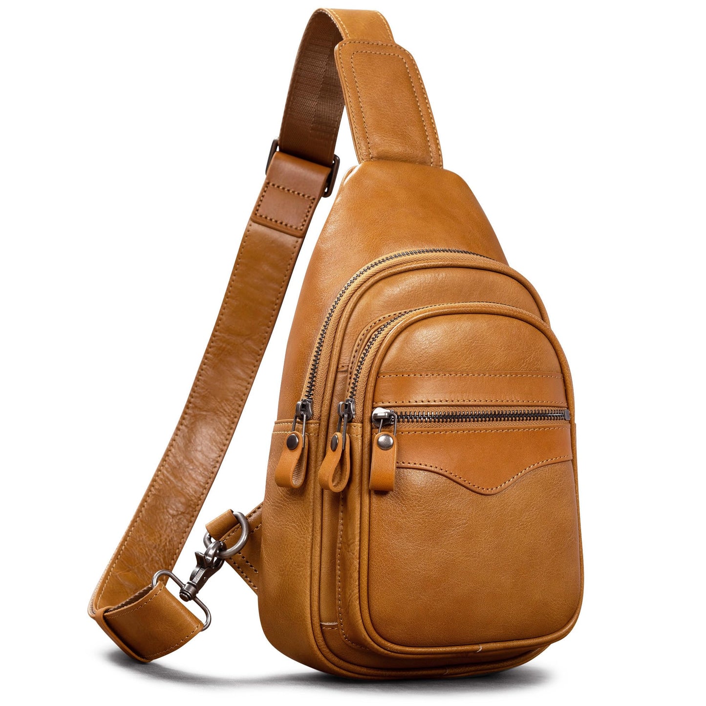 CENUNCO Genuine Leather Sling Bag for Men and Women Crossbody Shoulder Bag Sling Backpack Chest Purse Carry on Casual Daypack(Tan)