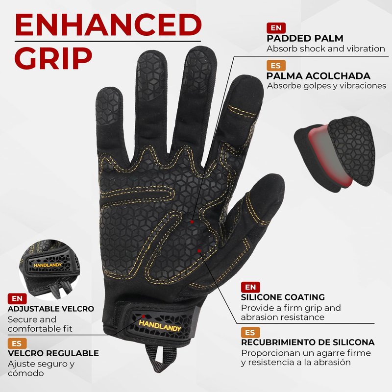 HANDLANDY Work Gloves for Men & Women, Utility Mechanic Working Gloves Touch Screen with Grip, Impact Tactical Gloves for Outdoor Activity (X-Large, 1 Pair)