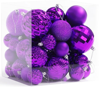 Annecy Christmas Tree Ornaments - 36 PCS Shatterproof Christmas Ball Ornaments Set for Holiday, Wreath & Party Decorations (Multi-Size, Purple)