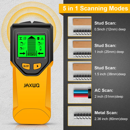 Stud Finder Wall Scanner - 5 in 1 Stud Finder Tool w/Smart Chip and HD LCD Display, Stud Detector Beam Finders for the Center and Edge of Wood AC Wire Metal Studs Joist Pipe (Yellow Feathers)