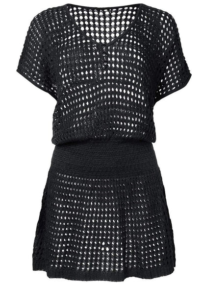 Wander Agio Beach Tops Sexy Knit Cover Dresses Bikini Cover-ups Nets Short Skirt Black