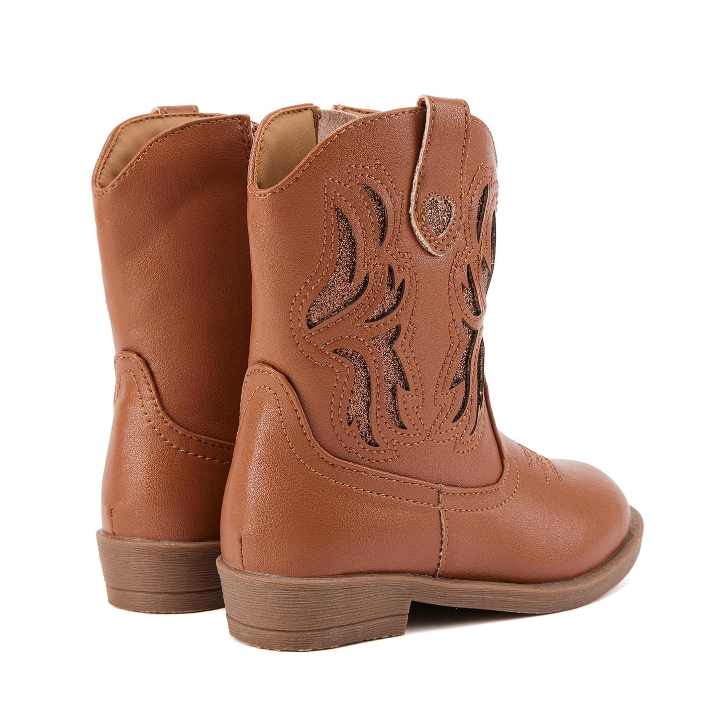 BMCiTYBM Toddler Little Girls Cowboy Cowgirl Boots Kids Pointed Toe Western Boots Mid Calf Side Zipper Riding Shoes for All Seasons Brown Size 7 Toddler