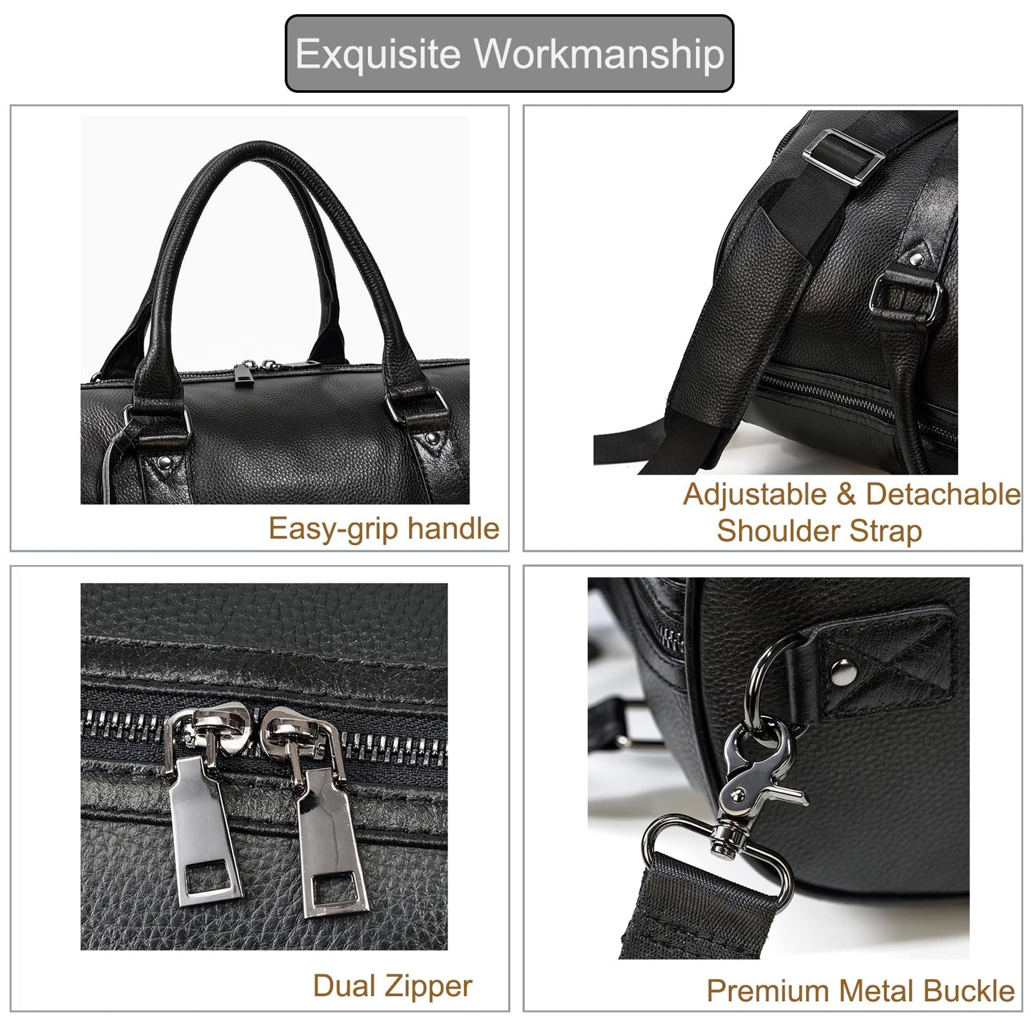 LUUFAN Leather Travel Bag for Men Large Capacity Luggage Duffel Bag with Shoe Compartment, Weekend Handbag for Holiday Business Trip 45cm, Black