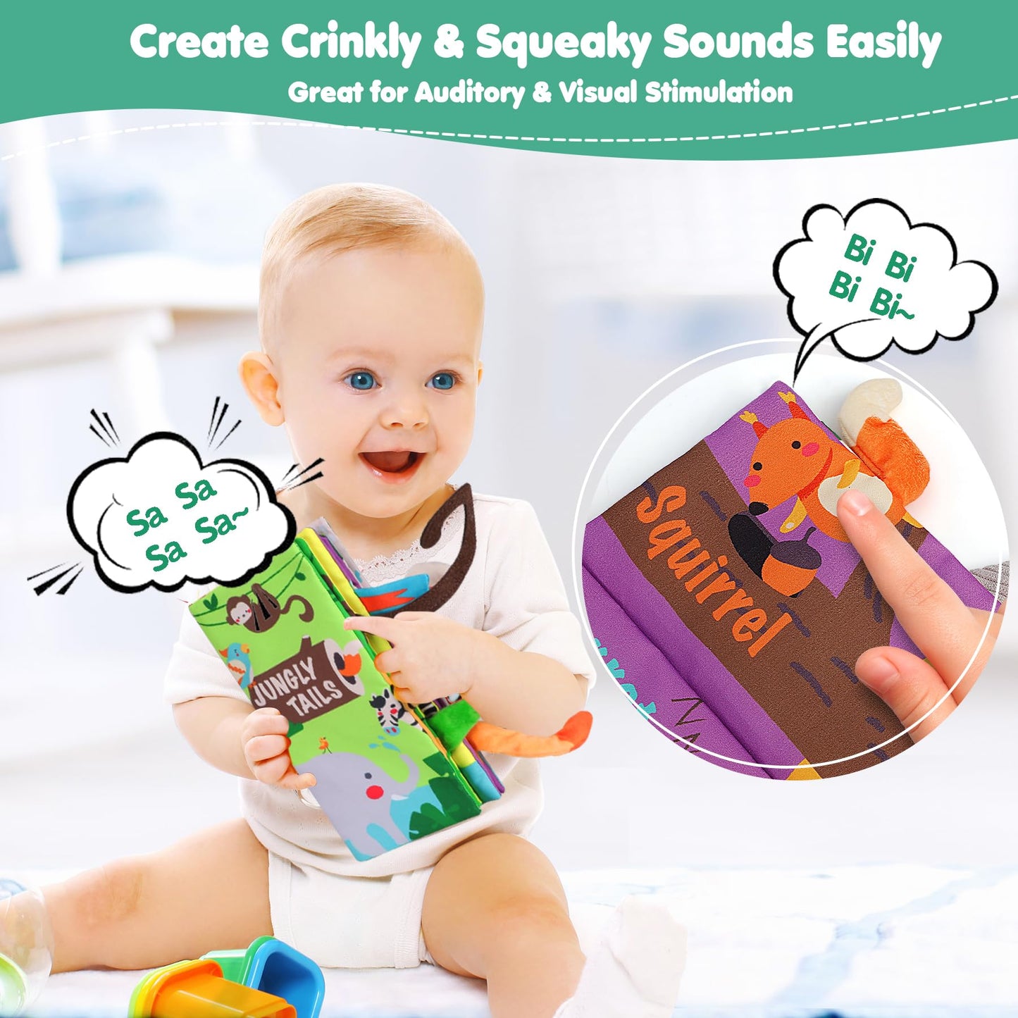 beiens Baby Books Toys, Touch and Feel Crinkle Cloth Book for Infant Baby 0-3-6-12-18 Months, Early Development Interactive Stroller Soft Toys, Easter Basket Essentials Shower Gifts for Boys Girls