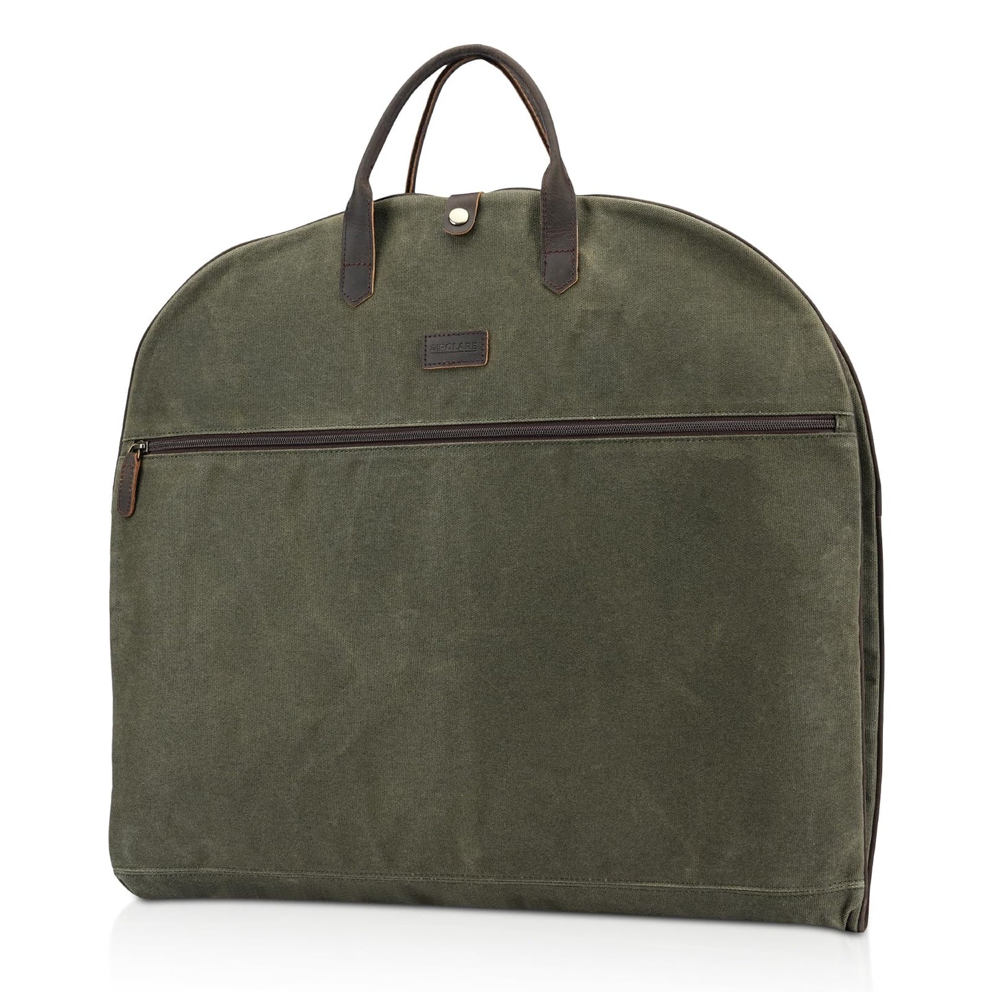 Polare 43” Waxed Canvas Full Grain Leather Trim Carry On Garment Bag for Travel, Waterproof Dust-Proof Foldable Hanging Suitcase Weekender Garment Cover with YKK Zipper (Army Green)