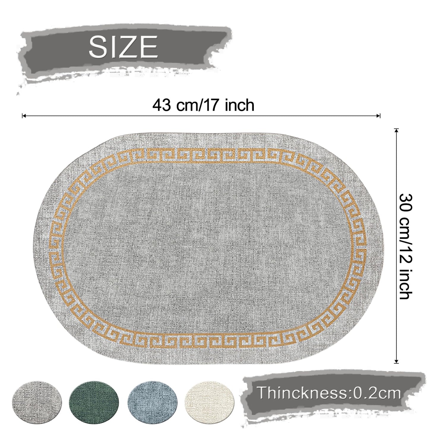 4-Piece Oval Placemats Set - Faux Leather Textured Placemats, Waterproof & Heat-Resistant Coasters, Non-Slip Table Mats for Kitchen Dining Table, Office Desk, Easy Clean, Stain Resistant (Oval-Grey)