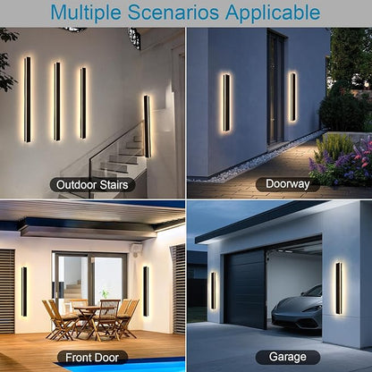 59inch Long Outside Wall Sconces Set of 2,Black Modern Outdoor Wall Lights,Waterproof Wall Mounted Exterior Light,3000k Modern Outdoor Lights for House,Garage,45W