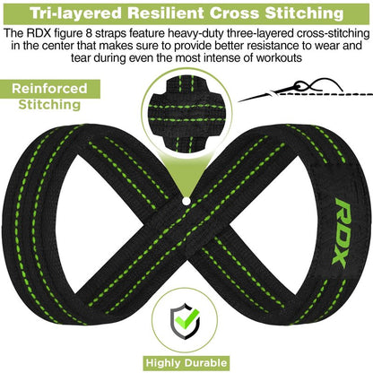 RDX Weight Lifting Straps Figure 8, Anti Slip Strap with Cuffs Wrist Support for Gym Workout Deadlift Powerlifting Bodybuilding Weightlifting, Fitness Strength Training, Hand Bar Grip for Men