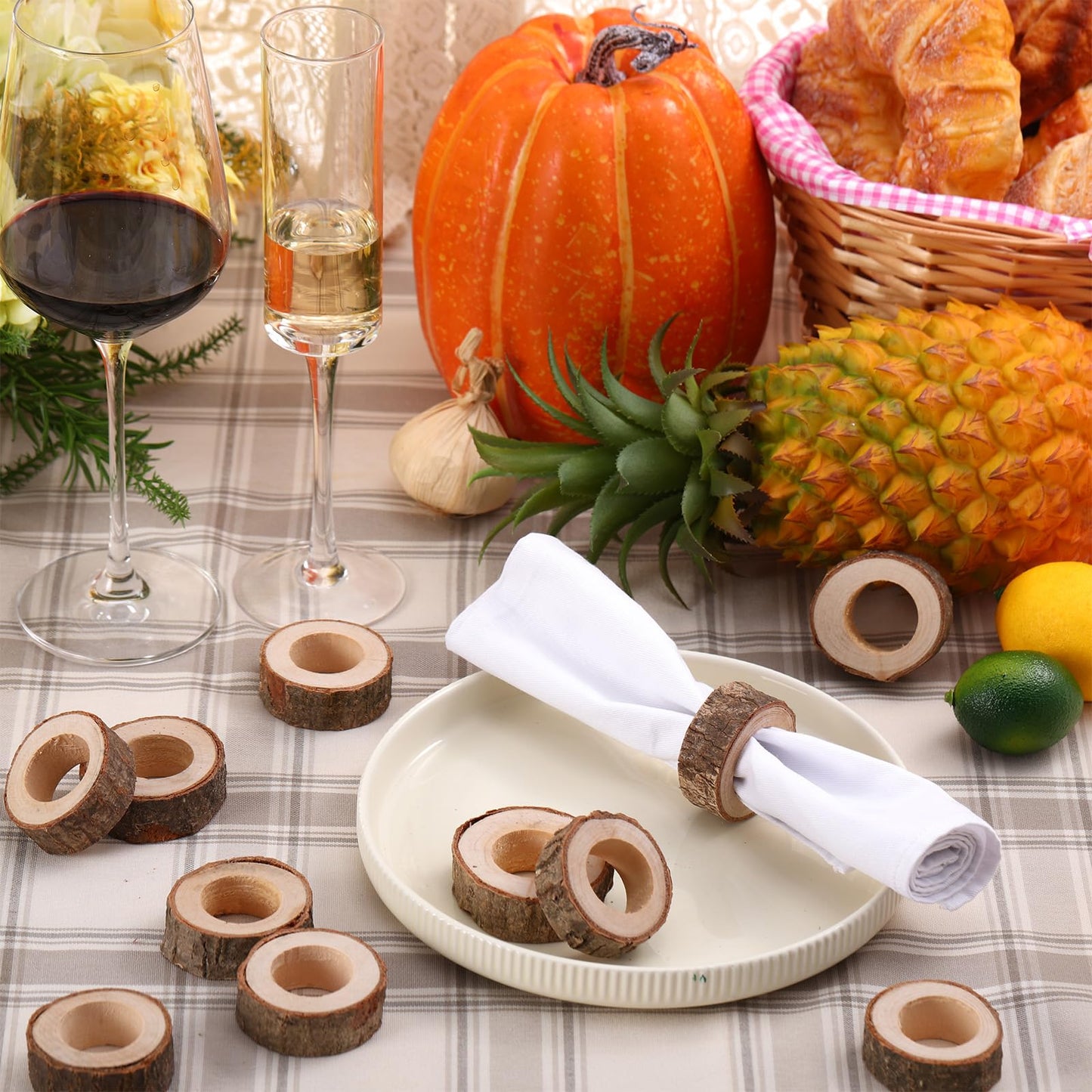 Tessco of Fun Set of 24 Wooden Bark Napkin Ring Handcrafted Wooden Napkin Holder Rustic Napkin Rings Buckles Party Gift Farmhouse Table Decoration for Dining Wedding Birthday, Everyday