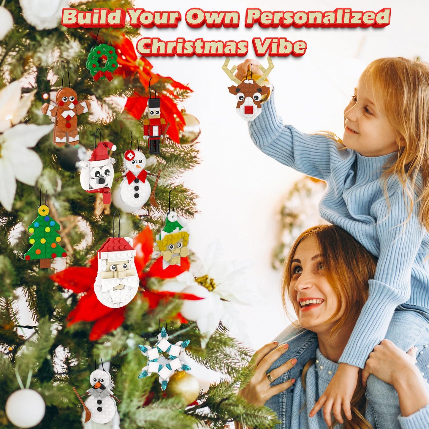 EIAVURPE Christmas Ornaments Building Set, 11-in-1 Christmas Tree, Wreath, Nutcracker, Gingerbread, Polar Bear, Snowflake, Reindeer, Santa, Stocking Stuffers Toy Gifts for Boys Girls Kids Ages 6+.