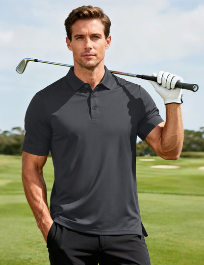MAGCOMSEN Men's Polo Shirts Short Sleeve Moisture Wicking Quick Dry Collared Shirt Polyester Performance Athletic Golf Polos Darkgrey