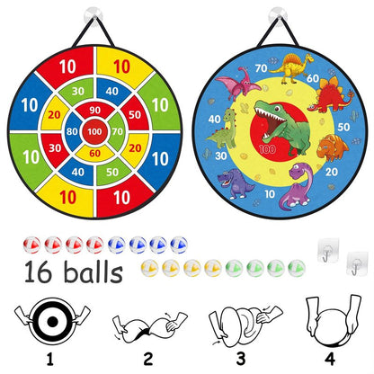 TOMYOU 26" Dart Board for Kids with 16 Sticky Balls, Double Sided Dinosaur Dart Board, Indoor Outdoor Party Games Toys, Birthday Toys Gift for Age 5 6 7 8 9 10 11 12 Year Old Boys Girls