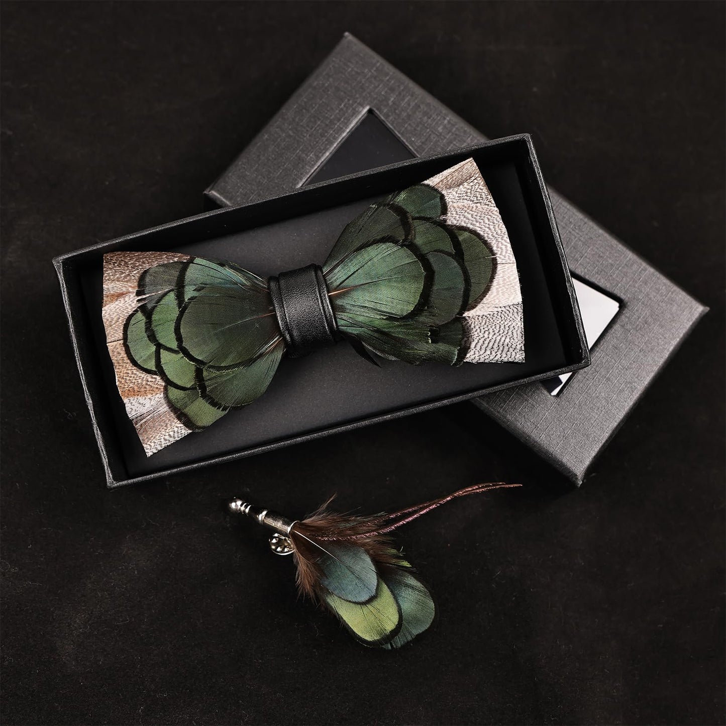 Naplings Handcrafted Feathers Bow ties and Brooches for Men Are Perfect for Weddings, Prom，Formal Partyand Refined Occasions (KQLP)