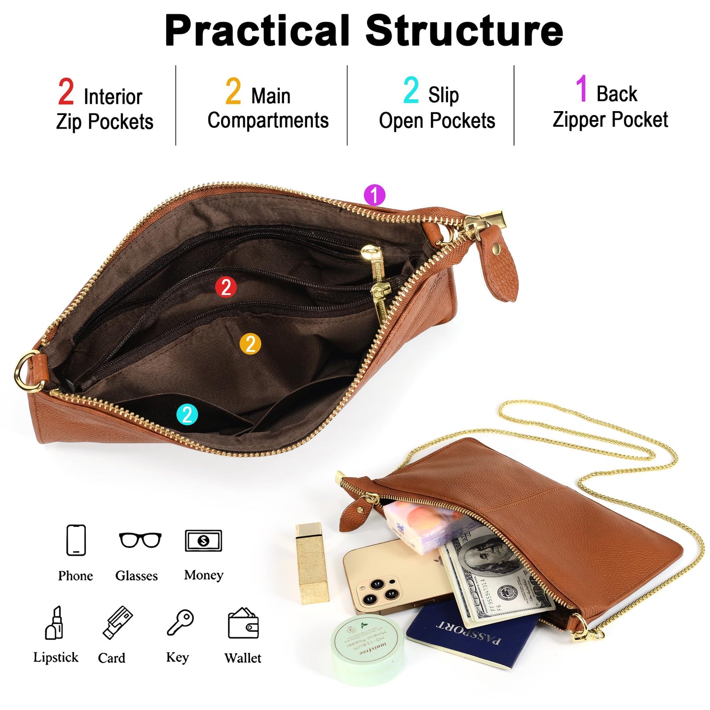 YALUXE Genuine Leather Wristlet Handbags Purses Cell Phone Pocket Clutch Wallet Crossbody Bags for Women