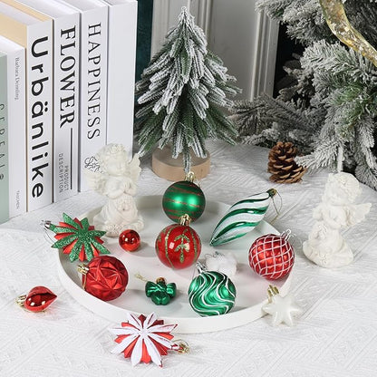 82Pcs Red and Green Christmas Tree Ornaments Set,Shatterproof Christmas Decorations for Tree Assorted Plastic Craft Baubles Snowflake Ball Ornaments for Holiday Party Decor (Red&Green&White)