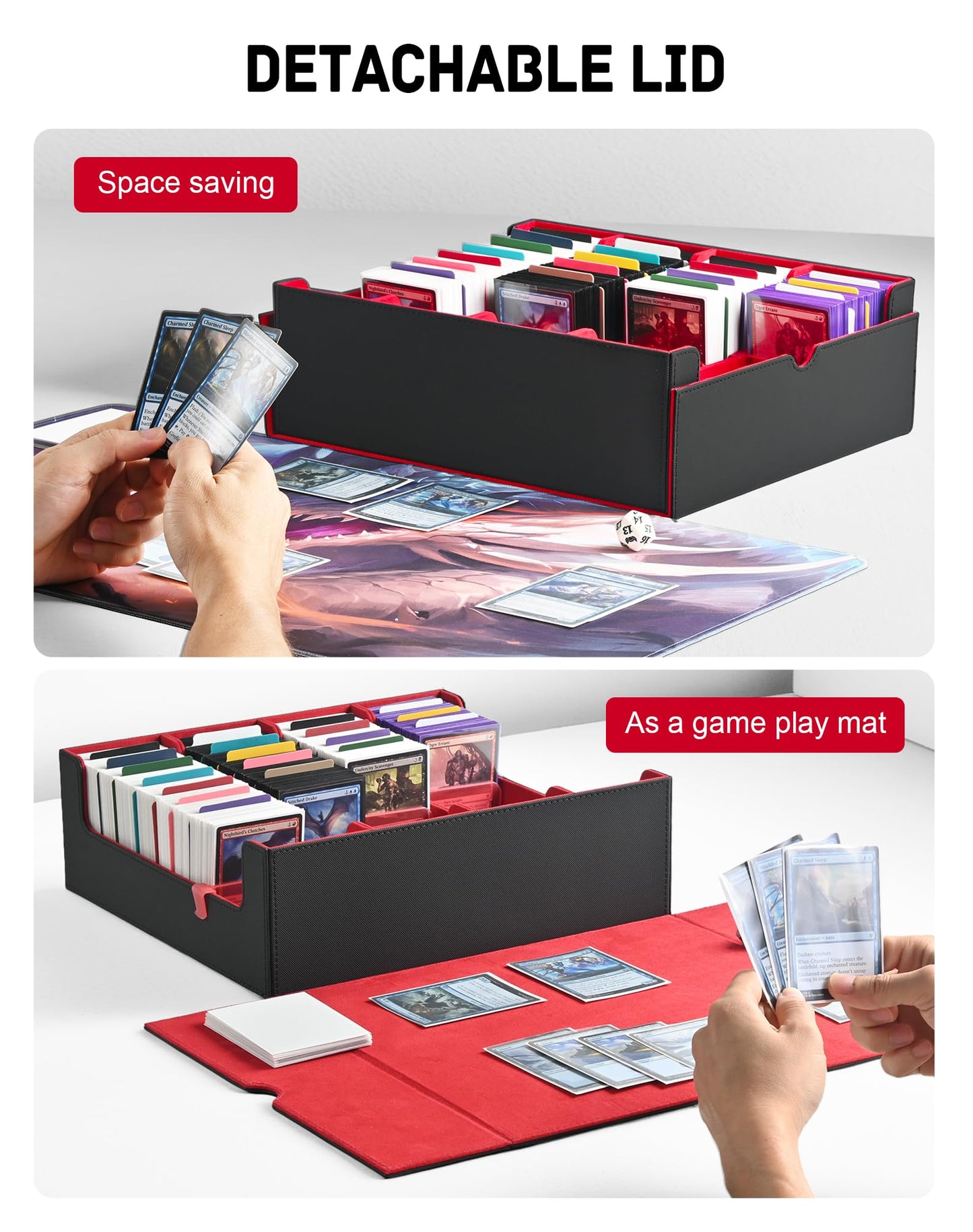 ZLCA Card Storage Box for MTG PTCG, Commander Deck Box Holds 3200+ Cards, Trading Card Storage Case with 4 Stoppers, Card Organizer for TCG Sport Cards(Black&Red)